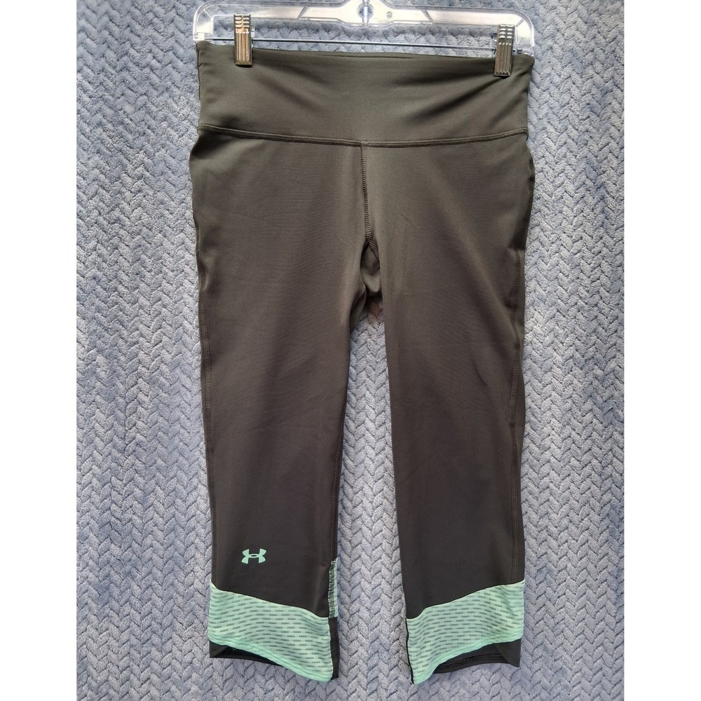 Under Armour HeatGear Compression Leggings Gray Mint Crop Small Zipper Pocket
